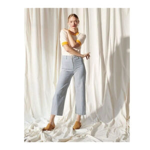 Madewell High Rise Stripe Emmett Wide Leg Crop Pants Blue Plus Sz 37